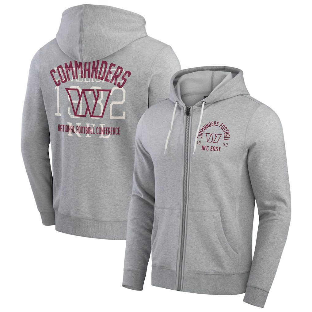 Men's Washington Commanders Heather Gray Vintage Stripe Full-Zip Hoodie